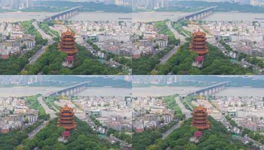 晴天航拍武汉城市历史文化地标黄鹤楼古建筑高清在线视频素材下载