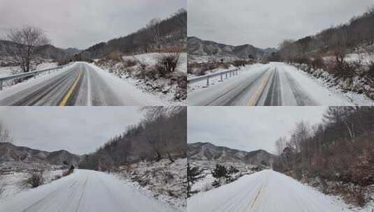 【原创】开车行驶在雪地公路上 下雪开车高清在线视频素材下载