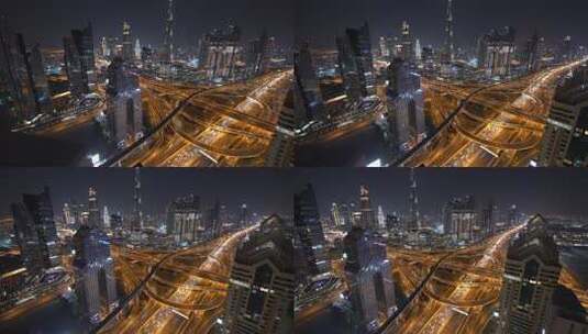迪拜夜景下的繁华都市与交错车流高清在线视频素材下载