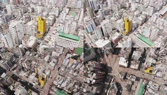俯瞰视角下香港密集的城市建筑群高清在线视频素材下载