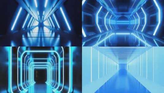 科技感蓝色光线隧道合集高清在线视频素材下载