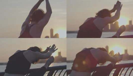 女人在海边练瑜伽高清在线视频素材下载