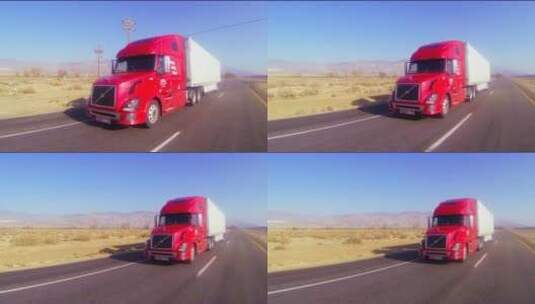 行驶在沙漠公路上的卡车高清在线视频素材下载