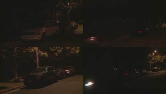夜晚马路停放的汽车高清在线视频素材下载