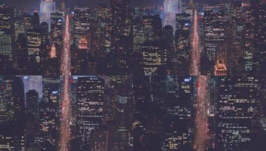无人机航拍夜晚的曼哈顿纽约高清在线视频素材下载
