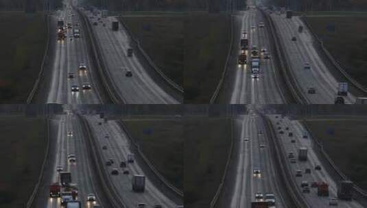 黄昏时在高速公路上行驶的汽车高清在线视频素材下载