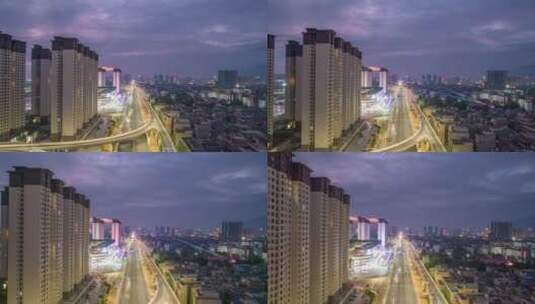 广西贵港金港大道高架桥夜景航拍高清在线视频素材下载