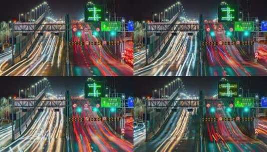 城市早晚高峰高架桥道路车流夜景延时摄影高清在线视频素材下载