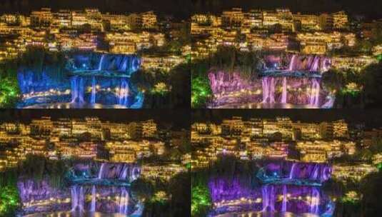 湖南湘西芙蓉镇瀑布夜景延时摄影高清在线视频素材下载