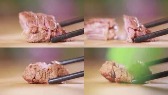 【镜头合集】展示牛肉软烂肉质高清在线视频素材下载