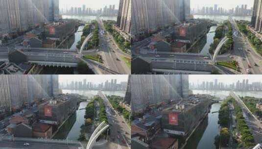 航拍湖北武汉楚河汉街中北路高架桥高清在线视频素材下载