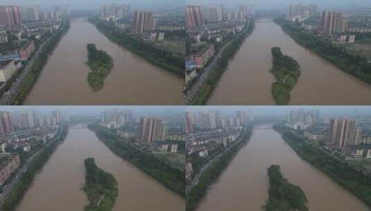 航拍城市河流洪闹灾害涨洪水高清在线视频素材下载