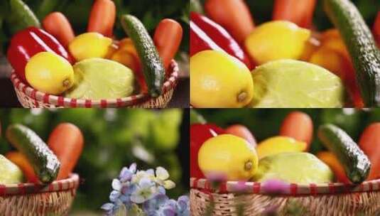 【镜头合集】一篮健康蔬菜水果维生素高清在线视频素材下载