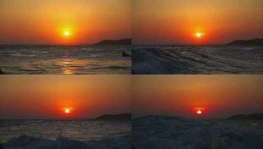 日落时间流逝和冲浪者高清在线视频素材下载