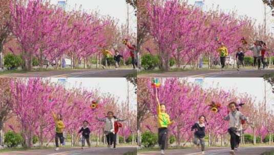 小孩在自然美丽的道路上奔跑高清在线视频素材下载