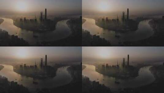 日出上海外滩雾霾全景高清在线视频素材下载