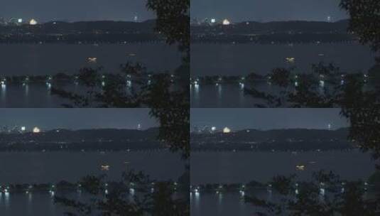 杭州宝石山景区六角亭看西湖夜景高清在线视频素材下载