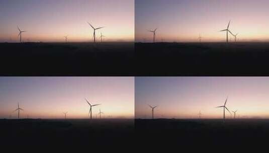 风力涡轮机可再生能源农场日落黄昏高清在线视频素材下载