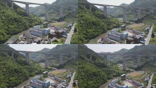 航拍横跨山谷的高架桥高清在线视频素材下载
