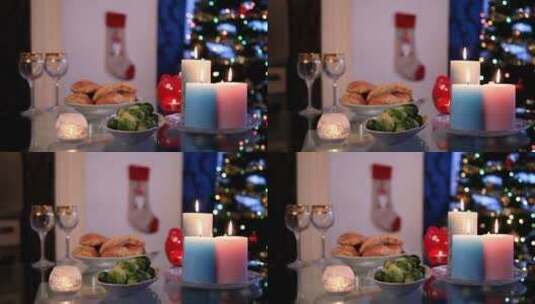 桌子上的圣诞蜡烛高清在线视频素材下载