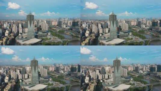 杭州西湖文化广场环球中心航拍高清在线视频素材下载