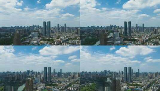 延时航拍成都蓝天白云下望江公园边城市景观高清在线视频素材下载