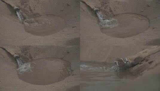 沙漠 沙坑放水 水龙头 水流 传水带 组镜高清在线视频素材下载