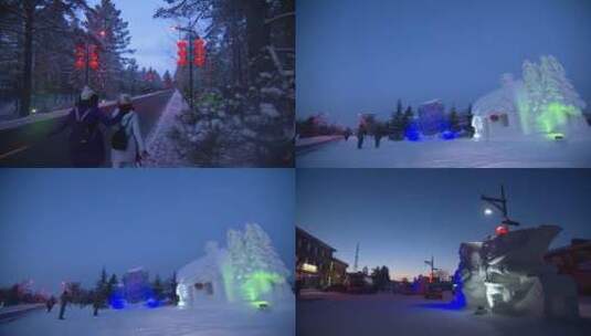 冬季北极村 冬季北极村的雪景与夜景高清在线视频素材下载