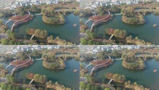 浙中金华浦江翠湖公园秋季风光航拍高清在线视频素材下载