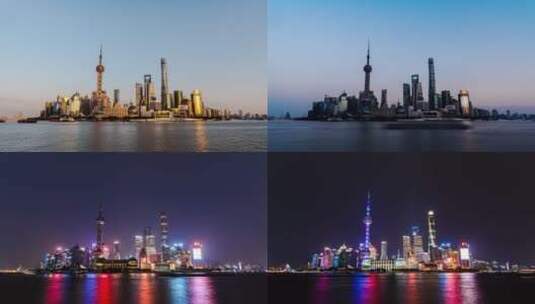上海外滩日转夜延时摄影高清在线视频素材下载