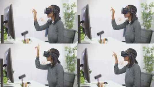 戴虚拟现实眼镜的女人高清在线视频素材下载