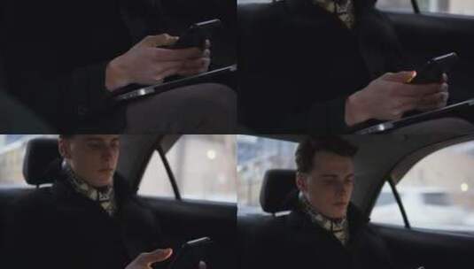 坐在车里使用手机的男人高清在线视频素材下载