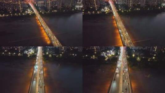 航拍福州闽江尤溪洲大桥道路江景高清在线视频素材下载