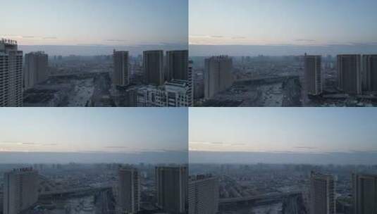安徽合肥城市清晨迷雾日出彩霞航拍高清在线视频素材下载