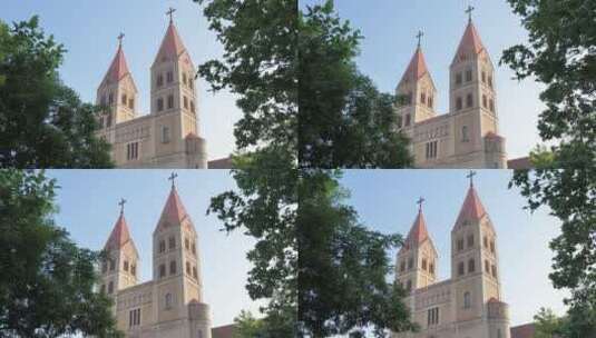 青岛天主教堂圣弥厄尔大教堂高清在线视频素材下载