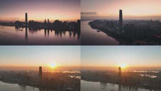 4K高清可商用武汉市日出长江城市风光高清在线视频素材下载