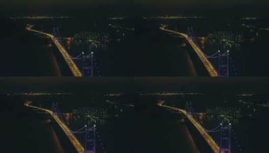 香港青马大桥夜景航拍高清在线视频素材下载