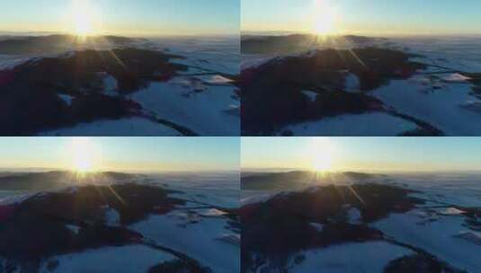 航拍内蒙古冬季雪色山林高清在线视频素材下载