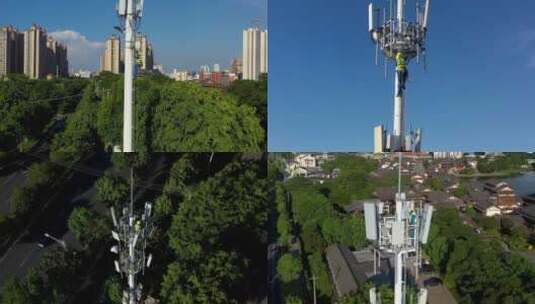 5G基站铁塔建设 通讯维修高清在线视频素材下载