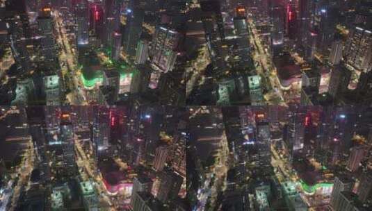 深圳福田区CBD建筑群夜景航拍高清在线视频素材下载