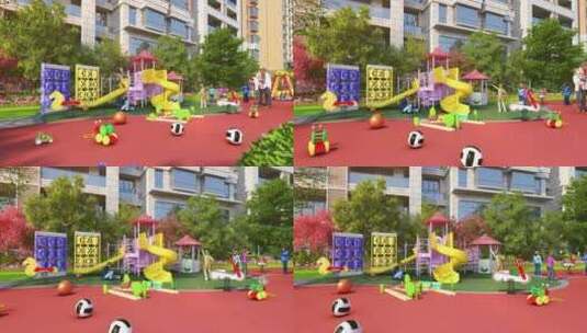 住宅小区儿童游乐园动画素材高清在线视频素材下载