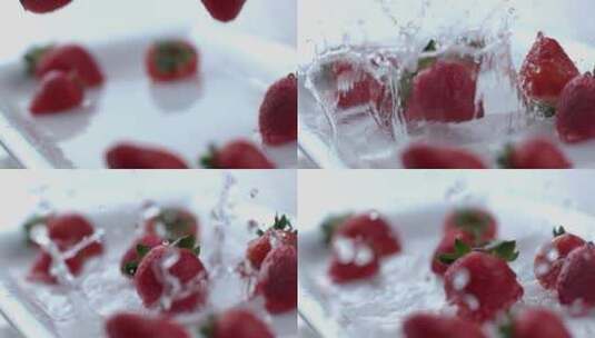 草莓入水慢镜头特写高清在线视频素材下载