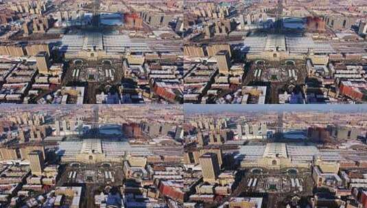 吉林长春站火车高铁站航拍城市地标风景高清在线视频素材下载