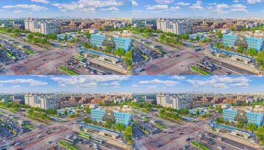 北京夏季城市交通车流与国贸城市天际线高清在线视频素材下载