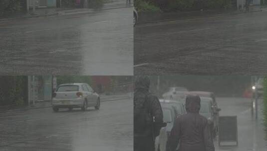 M1雨中车轮 雨中行人 街景高清在线视频素材下载