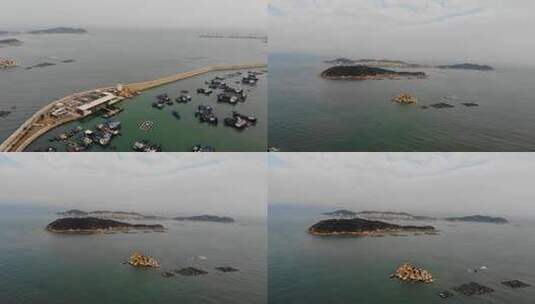 航拍福建漳州龙海岛美渔村渔港避风坞高清在线视频素材下载