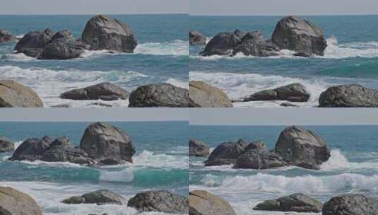 海浪慢镜头海浪拍打礁石高清在线视频素材下载