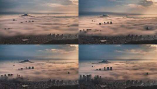 午山拍崂山区平流雾高清在线视频素材下载