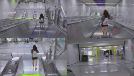一个人旅游坐手动扶梯孤独背影高清在线视频素材下载
