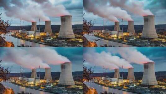 核电站延时放射性污染黄昏核电站高清在线视频素材下载